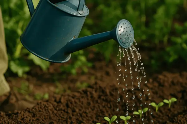 Rega de sementes em germinação na sua horta orgânica para garantir plantas saudáveis desde o início.